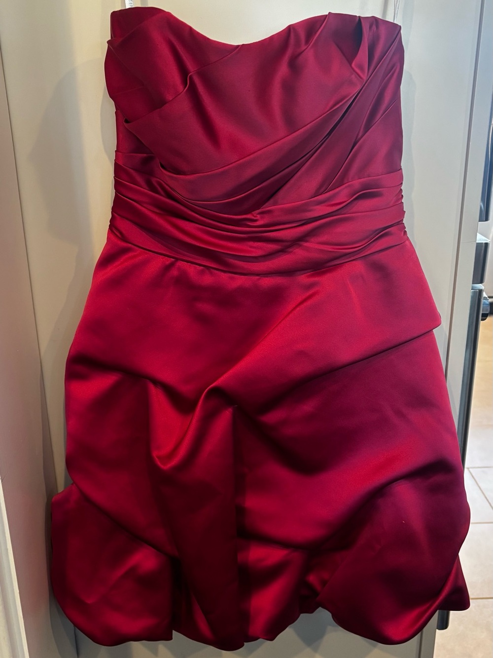 David's Bridal Strapless Satin Cocktail Dress